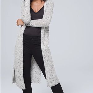 White House Black Market Gray Speckled Long Open-Front Cardigan